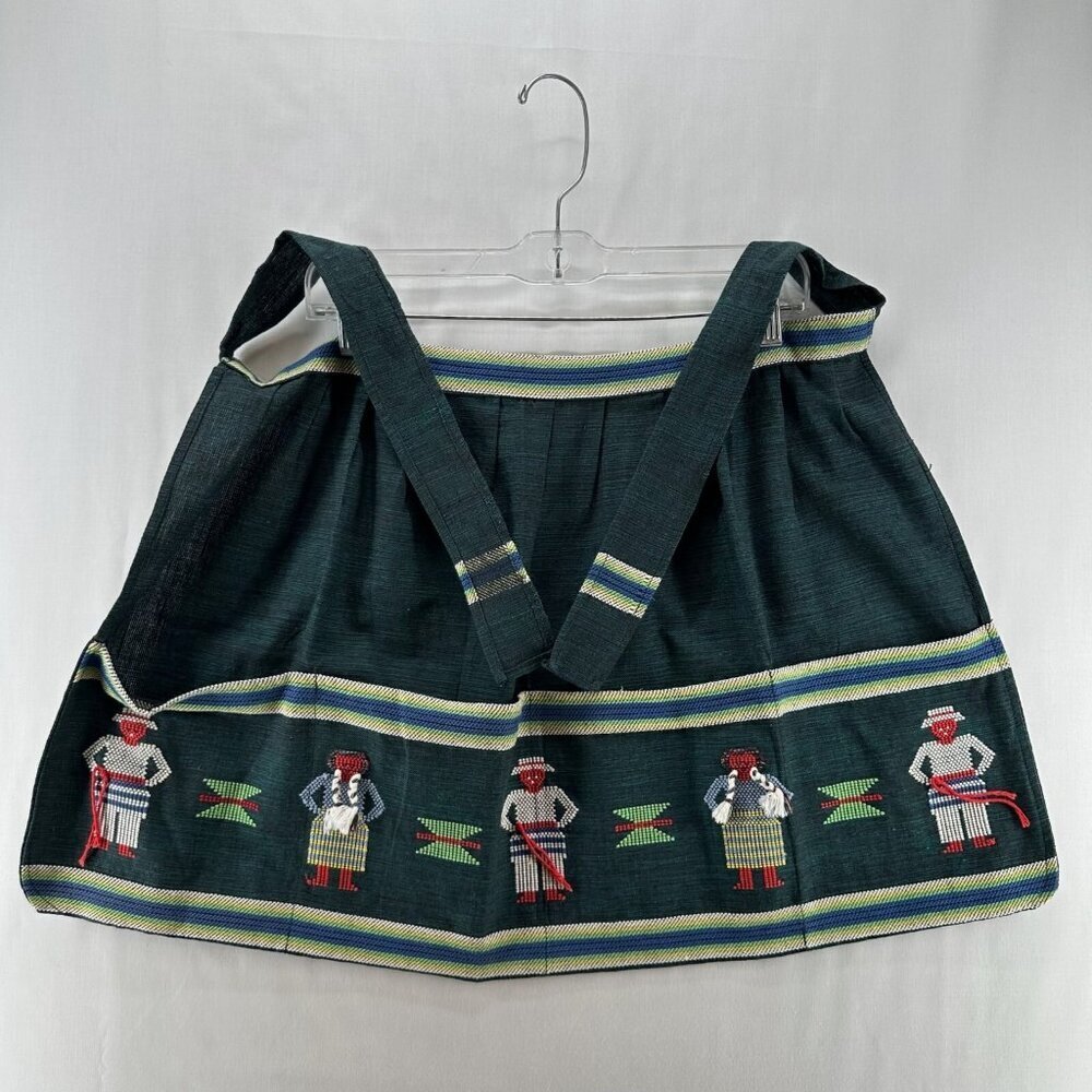 Hand Made Half Apron Native American Aztec Smock Tie Waist Pocket Kitchen Green